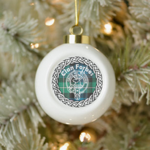 Schottischer Clan Forbes Tartan und Wappen Keramik Kugel-Ornament