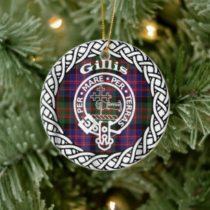 Schottischer Clan Gillis Tartan und Wappen Keramik Ornament