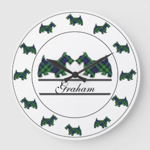 Schottischer Clan Graham Tartan Plaid Scottie Dogs Große Wanduhr
