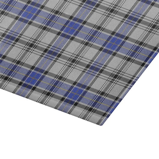 Schottischer Clan Hannay blauer u. weißer Tartan Schneidebrett (Ecke)