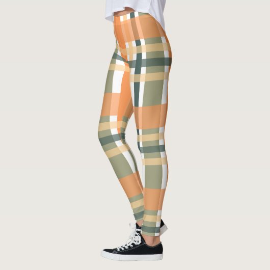 Schottischer Clan kariert orange-grüner Tartan Leggings (Links)