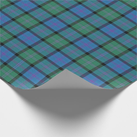 Schottischer Clan MacThomas blauer und grüner Geschenkpapier (Ecke)