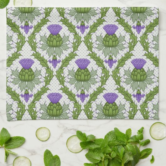 Schottischer Distel-Damast Geschirrtuch (Gefaltet)