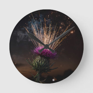 Schottischer Distel-Feuerwerk-Rundwanduhr   Nacht Runde Wanduhr