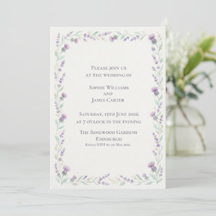 Schottischer Distel-Lavendel-Kranzrahmen-Hochzeit Einladung