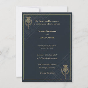 Schottischer Distel-Tartan-Nachtblau-Gold-Abend Ei Einladung