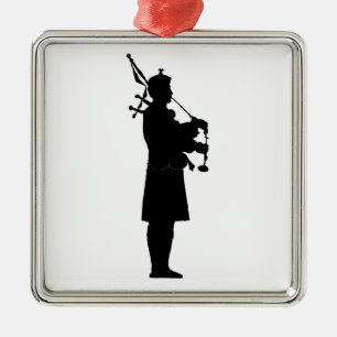 Schottischer Dudelsackpfeifer Silhouette Silbernes Ornament