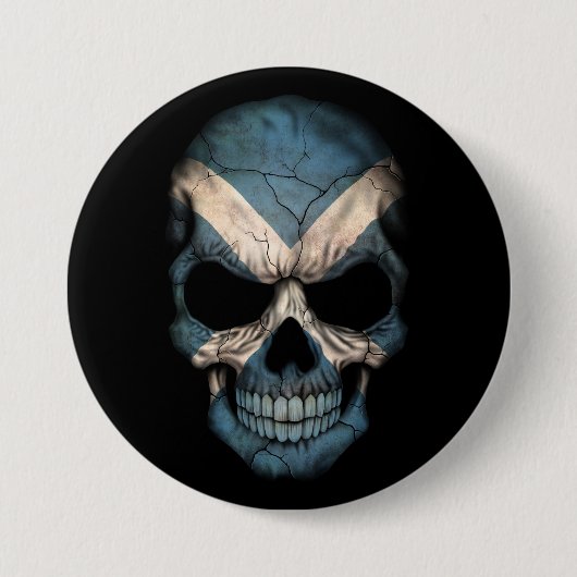 Schottischer Flaggen-Schädel auf Schwarzem Button (Vorderseite)