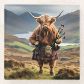 Schottischer Highland-Cow-Bagpiper, Glasuntersetzer (Vorderseite)
