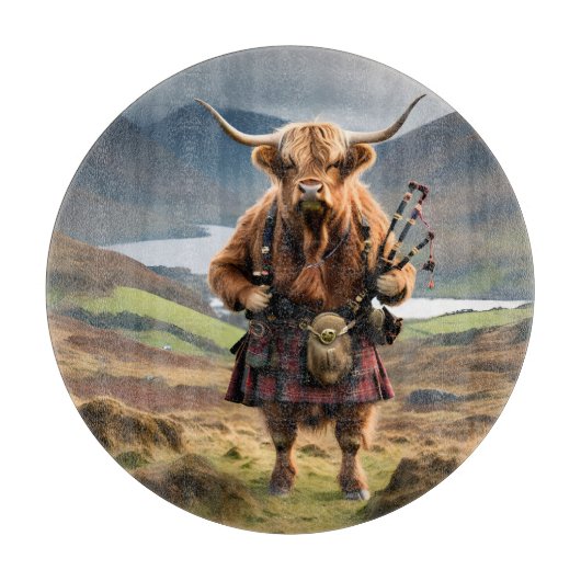 Schottischer Highland-Cow-Bagpiper, Schneidebrett (Vorderseite)