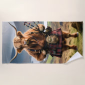 Schottischer Highland-Cow-Bagpiper, Strandtuch (Vorderseite)