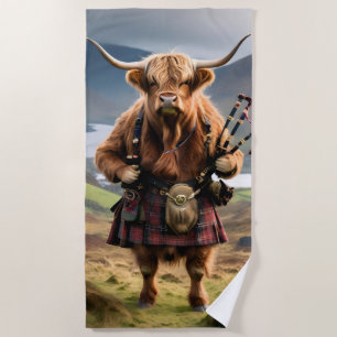 Schottischer Highland-Cow-Bagpiper, Strandtuch