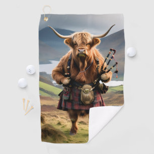 Schottischer Highland Cow Dudelsackpfeifer, Golfhandtuch