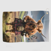 Schottischer Highland Cow Dudelsackpfeifer, Golfhandtuch (Horizontal)