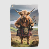 Schottischer Highland Cow Dudelsackpfeifer, Golfhandtuch (Vorderseite)