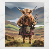 Schottischer Highland Cow Dudelsackpfeifer, Weinetikett (Einzelnes Label)