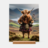 Schottischer Highland-Kuh-Bagpiper, Acrylschild (Vorderseite)