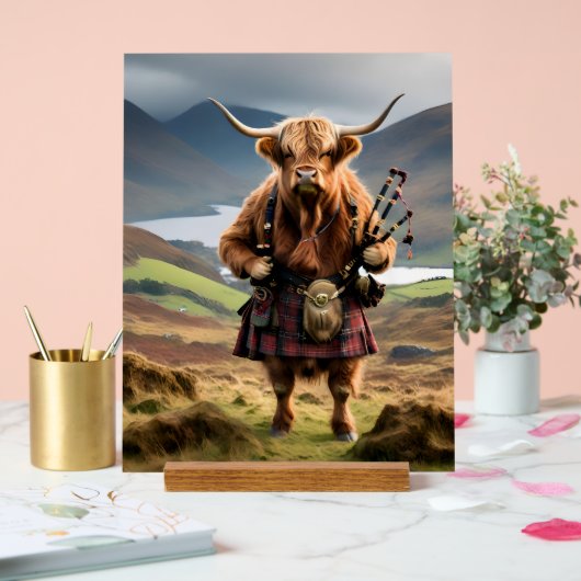 Schottischer Highland-Kuh-Bagpiper, Acrylschild (Hochzeit)