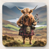 Schottischer Highland-Kuh-Bagpiper, Getränkeuntersetzer (Vorderseite)