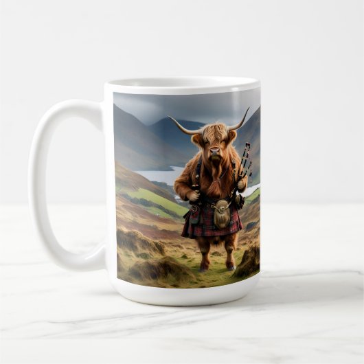 Schottischer Highland-Kuh-Bagpiper, Kaffeetasse (Links)