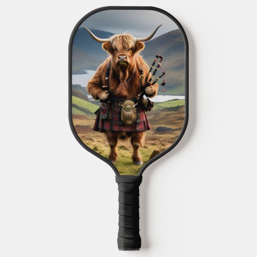Schottischer Highland-Kuh-Bagpiper, Pickleball Schläger (Vorderseite)