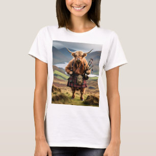 Schottischer Highland-Kuh-Bagpiper,  T-Shirt
