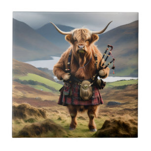 Schottischer Highland-Kuh Dudelsackpfeifer,  Fliese