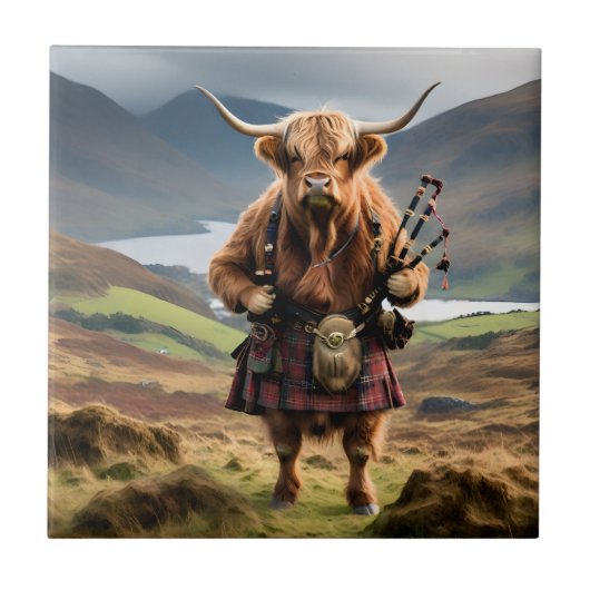 Schottischer Highland-Kuh Dudelsackpfeifer, Fliese (Vorderseite)