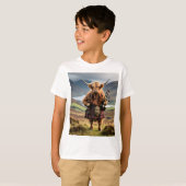 Schottischer Hochland Kuh Bagpiper, Kids Tshirt (Vorne ganz)