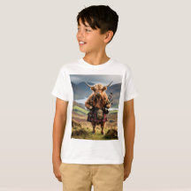 Schottischer Hochland Kuh Bagpiper, Kids Tshirt