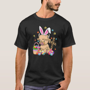 Schottischer Hochlandkuh-Druck-Osterhasen Leoparde T-Shirt