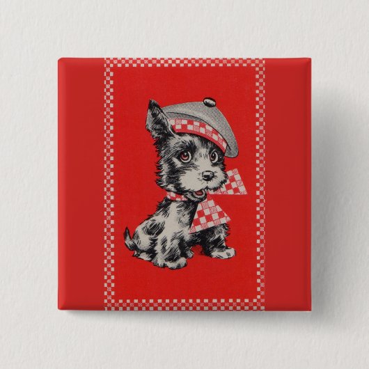 Schottischer Hund der 1950er Jahre in Rot Button (Vorderseite)