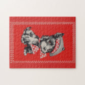 Schottischer Hund der 1950er Jahre in Rot Puzzle (Horizontal)