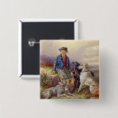 Schottischer Junge mit Wolfhounds in einem Button (Vorne & Hinten)