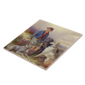 Schottischer Junge mit Wolfhounds in einem Fliese (Seite)