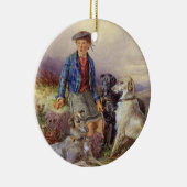 Schottischer Junge mit Wolfhounds in einem Keramikornament (Rechts)