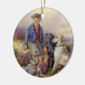 Schottischer Junge mit Wolfhounds in einem Keramikornament (Links)