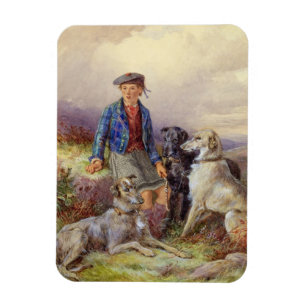 Schottischer Junge mit Wolfhounds in einem Magnet