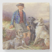 Schottischer Junge mit Wolfhounds in einem Steinuntersetzer (Vorderseite)