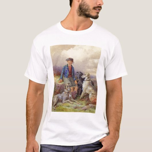 Schottischer Junge mit Wolfhounds in einem T-Shirt (Vorderseite)