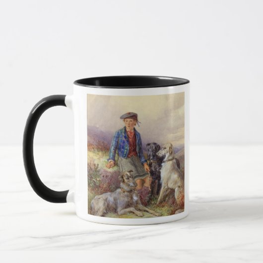 Schottischer Junge mit Wolfhounds in einem Tasse (Links)
