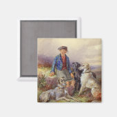 Schottischer Junge mit Wolfhunden in einem Hochlan Magnet (Vorderseite/Rückseite)