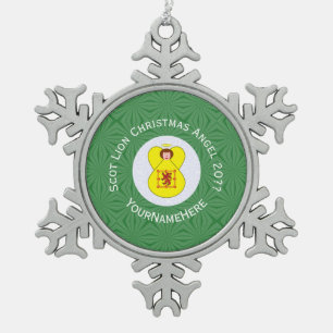 Schottischer Löwe Rampant Engel Weihnachtsflagge P Schneeflocken Zinn-Ornament