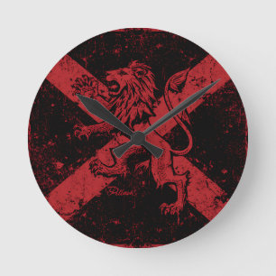 Schottischer Löwe Rampant Wanduhr Rot und schwar
