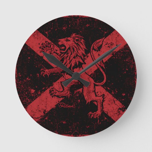 Schottischer Löwe Rampant Wanduhr | Rot und schwar (Vorderseite)