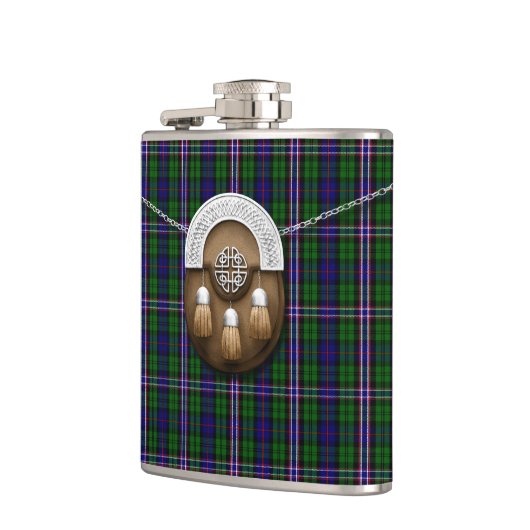 Schottischer nationaler Tartan und Sporran Flachmann (Links)