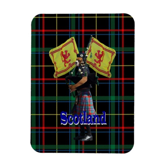 Schottischer Piper auf Tartan Magnet (Vertikal)