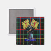 Schottischer Piper auf Tartan Magnet (Vorderseite/Rückseite)