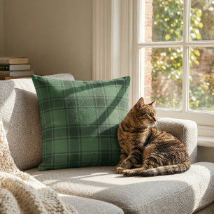 Schottischer Tartan: Klassisches Jägergrün Karo Kissen
