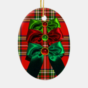 SCHOTTISCHER TARTAN MIT ROTEN GRÜNEN KERAMIKORNAMENT